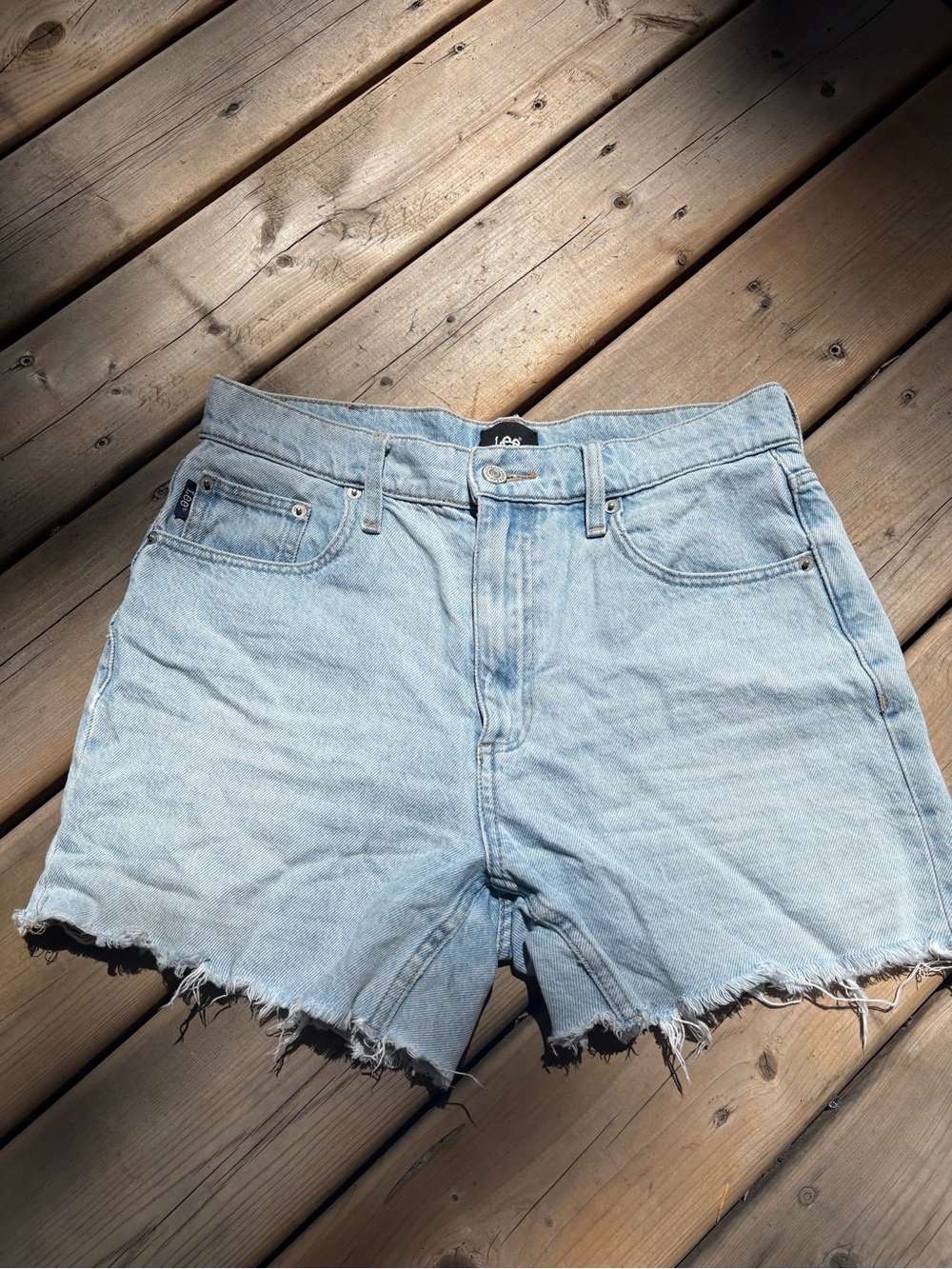 Lee Light Blue High-Rise Cutoff Denim Shorts